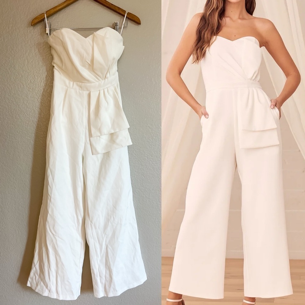 NWOT Won a Heart White Strapless Wide Leg Jumpsuit
